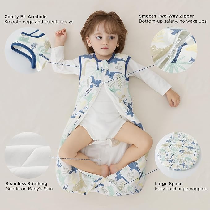 Duomiaomiao 1.5 TOG Baby Sleep Sack 100% Cotton Four Season Baby Wearable Blanket, Breathable Comfy Toddler Sleeping Bag