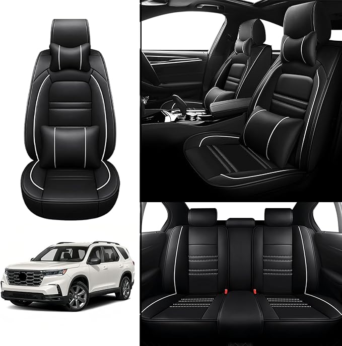 Car Seat Covers for Honda Pilot 2003-2025 | 5-Seats Seat Covers, Waterproof Seat Protectors, Automotive Seat Covers (Full Set with Pillow,Black&White Line)