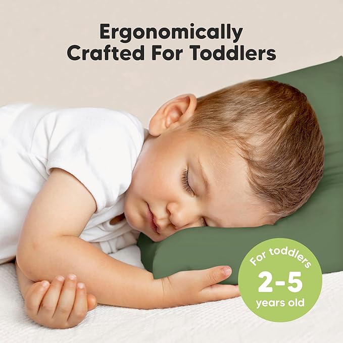 KeaBabies Toddler Pillow with Pillowcase, Jumbo 14X20 - Soft Organic Cotton Toddler Pillows for Sleeping - Machine Washable - Perfect for Travel, Toddler Bed Set (Jungle Green)