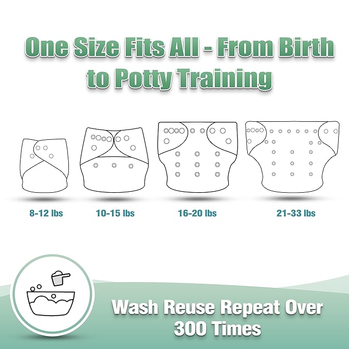 Wegreeco Cloth Diapers 6 Pack with Inserts & Wet Bag, Washable Reusable Diapers for Babies, One Size Adjustable (Palm)