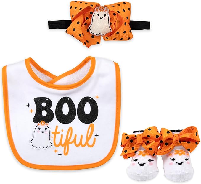 Baby Bib, Booties & Headwear Gift Set – 3 Piece Outfit for Boys & Girls – Halloween, Fall, Thanksgiving, Football & Christmas