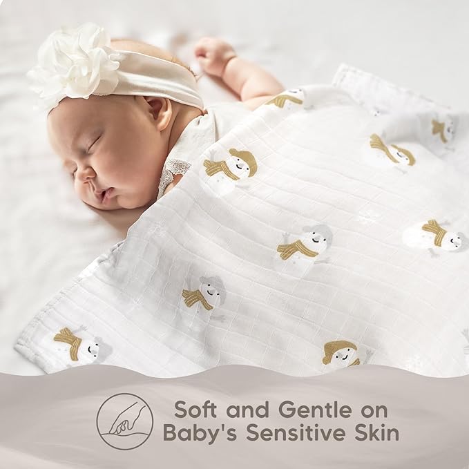 Maliton Muslin Swaddle Blankets for Newborn, 6-Pack Breathable Receiving Blanket (27" x 27") Soft Baby Blanket for Girls and Boys, Baby Burp Cloths with 3-Layer Cotton Design for Infant Wrap(Reindeer)