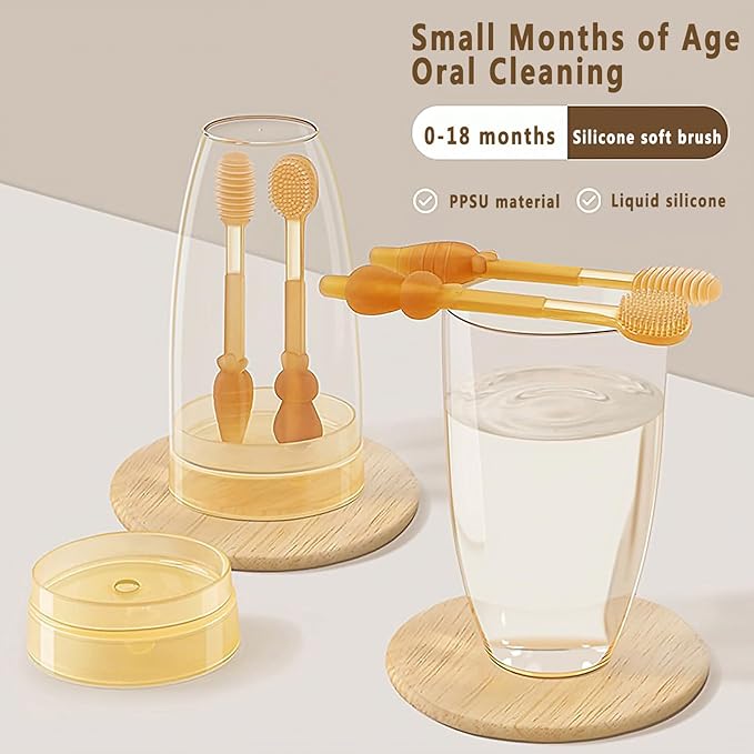 Baby Tooth Brush, Infant Toothbrush 6 to 12 Months, Silicone Toothbrush, Newborn Tongue Cleaner, Amber