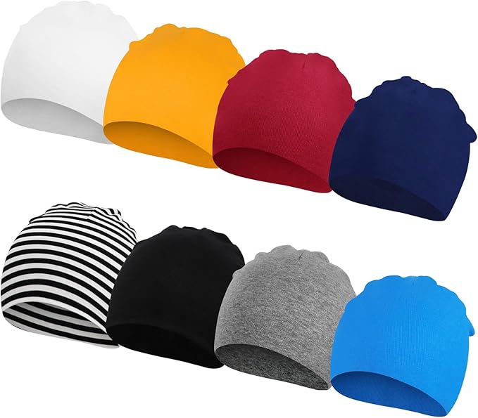 DRESHOW BQUBO 8 Pack Unisex Baby Beanie Hat Infant Toddler Kid Hats Baby Soft Cute Knit Cap Nursery Beanie
