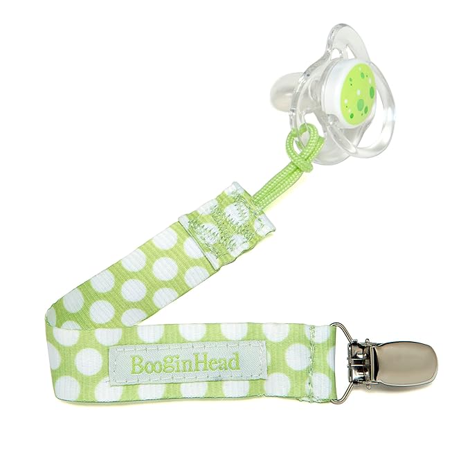 BooginHead Baby Newborn PaciGrip Pacifier Clip, Delicate Dot Polka Dots, Green/White