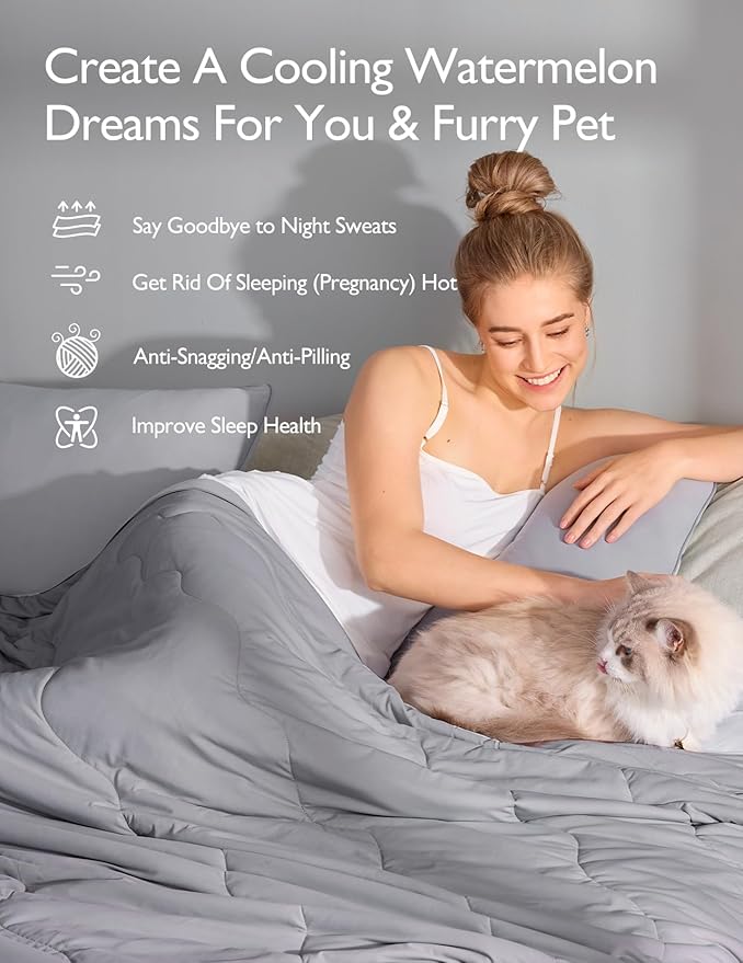 Momcozy Life CoolMurm Cooling Comforter for Hot Sleepers, King/Cali King 106"x90" Soft Breathable Pregnancy Cooling Blanket, 3-Second Cooling, 8 Hours+ Stay Cool All Night, Grey Sky Blue