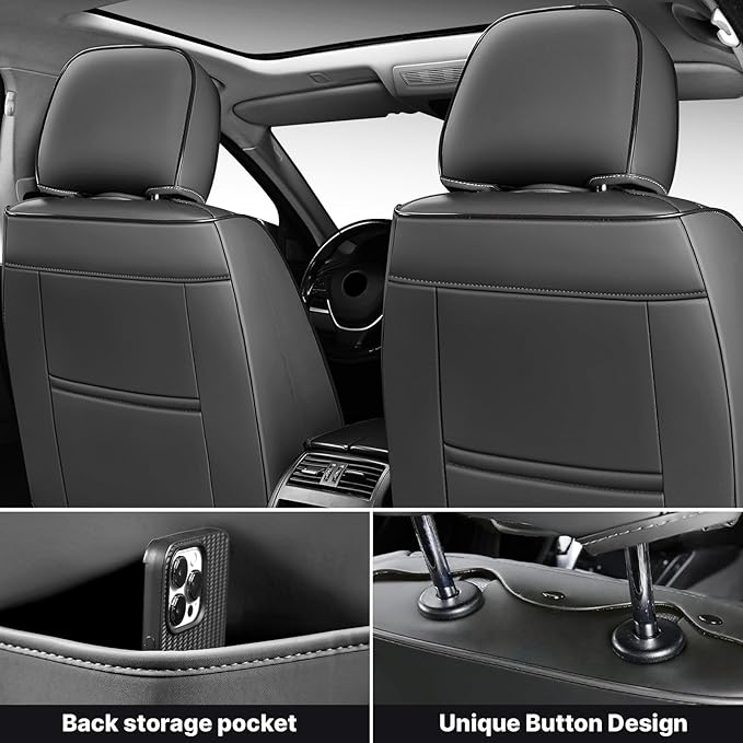 Car Seat Covers Full Coverage Seat Cover Premium Waterproof Faux Leather Cushion Universal Accessories Fit SUV Sedan Automotive Vehicle Auto Interior Seat Protector Full Set(5 Seat,Black&Gray)