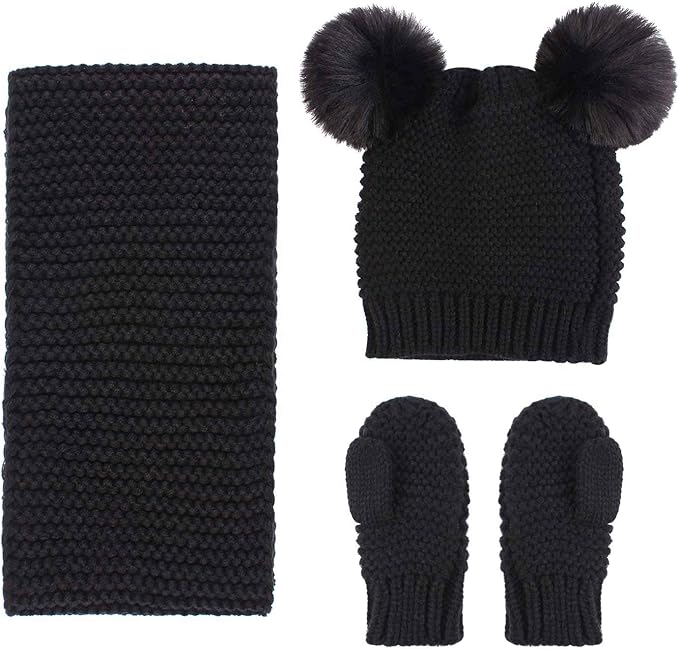 Duoyeree Baby Winter Hat Scarf Glove Beanie Set Girls Boys Pom Pom Knitted Beanie Mitten Scarves for Toddler 0-3T