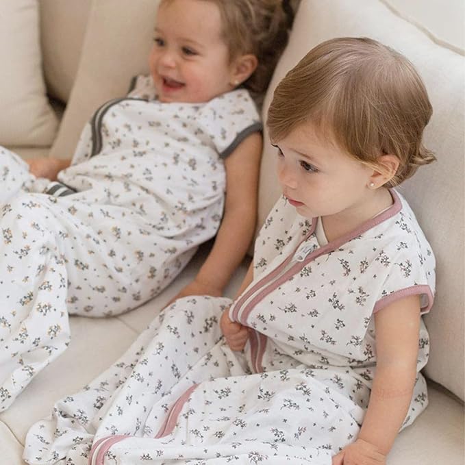 Baby Sleep Sack 12-18 Months 2 Pack, 100% Cotton Toddler Sleeping Bag, 2-Way Zipper Wearable Blanket for Baby Girl, Large, 0.5 TOG, Pink Star & Bloom