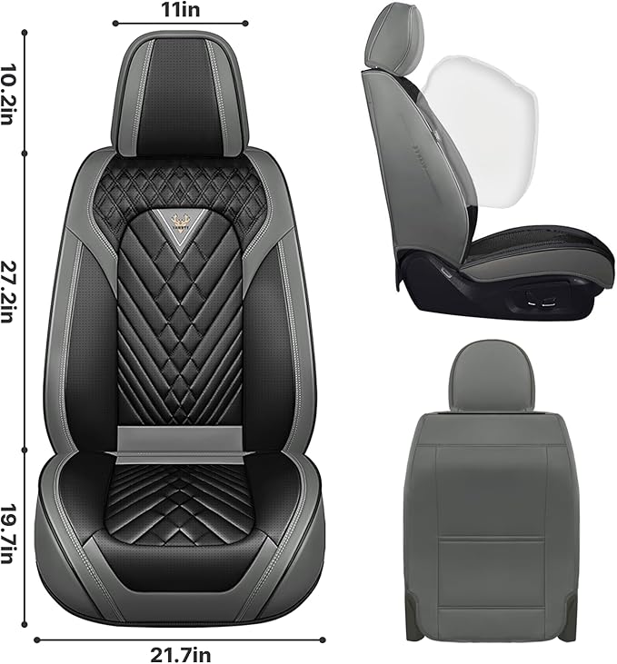 Car Seat Covers Full Coverage Seat Cover Premium Waterproof Faux Leather Cushion Universal Accessories Fit SUV Sedan Automotive Vehicle Auto Interior Seat Protector Full Set(2 Seat,Black&Gray)
