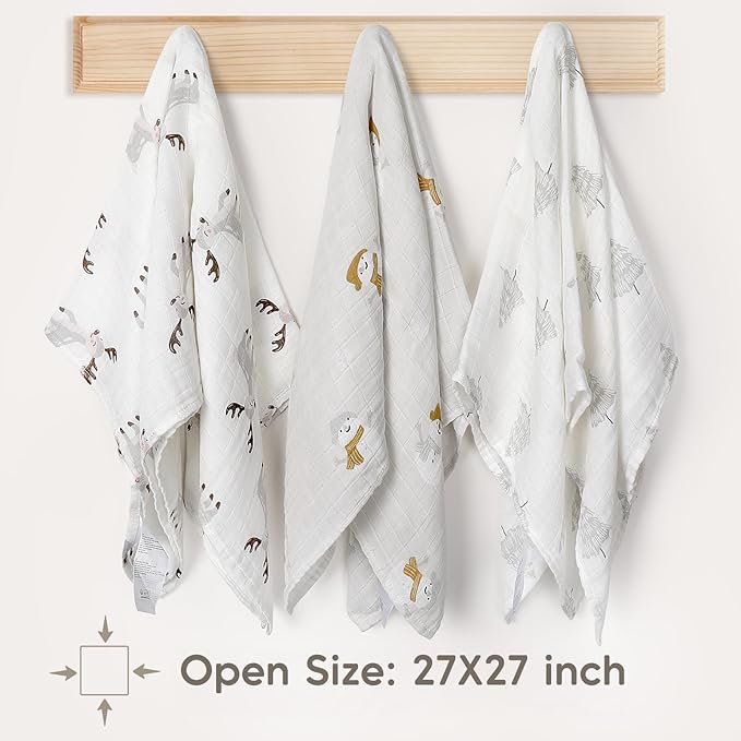 Maliton Muslin Swaddle Blankets for Newborn, 6-Pack Breathable Receiving Blanket (27" x 27") Soft Baby Blanket for Girls and Boys, Baby Burp Cloths with 3-Layer Cotton Design for Infant Wrap(Reindeer)