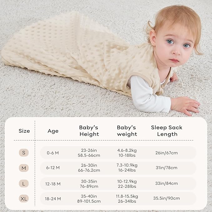 Fleece Baby Sleep Sack 12-18 Months with Plush Dots 1.5 Tog Baby Wearable Blanket with 2-Way Zipper Warm Sleeping Sack for Toddler Infant - Large, Coffee