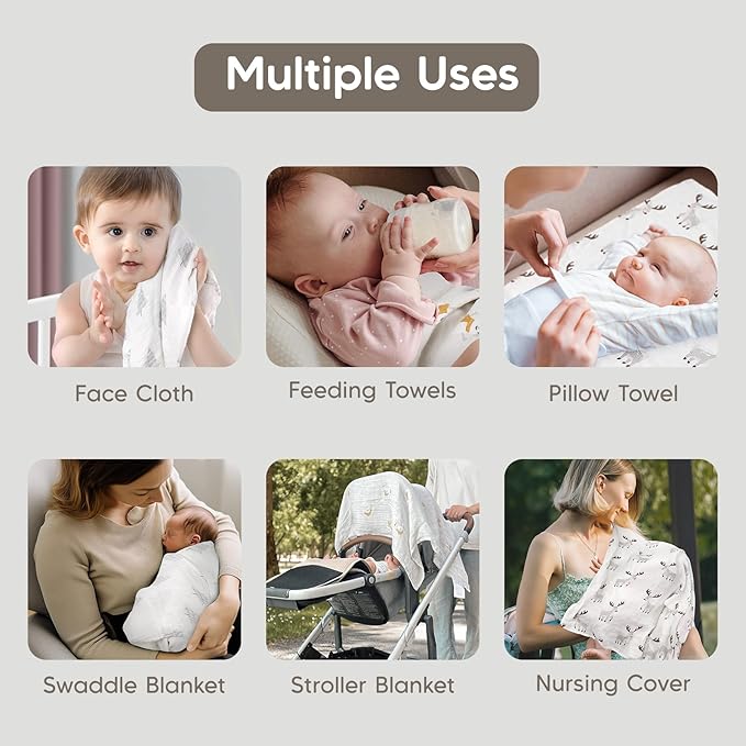 Maliton Muslin Swaddle Blankets for Newborn, 6-Pack Breathable Receiving Blanket (27" x 27") Soft Baby Blanket for Girls and Boys, Baby Burp Cloths with 3-Layer Cotton Design for Infant Wrap(Reindeer)