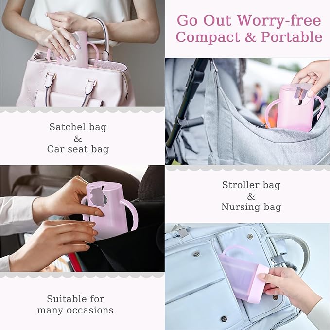 MOMUSE Dual-Lid Squeeze Pouch Holder for Food Pouches & Drink Boxes, Baby Pouch Holder with Larger Capacity, Versatile Design for Self-Feeding, Anti-Squeeze Pouch Holder No Spill No Mess, Pink & Blue