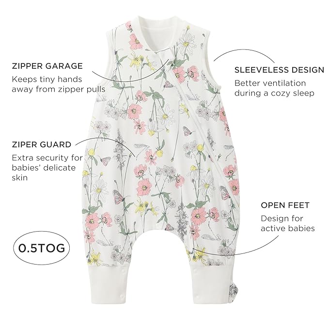 Duomiaomiao 0.5 TOG Toddler Sleep Sack 12-24 Months 100% Cotton Lightweight Baby Sleep Sack with Feet, Breathable Comfy Toddler Wearable Blanket