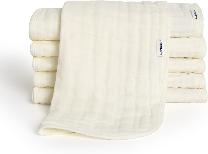 Gerber Baby Unisex Muslin Burp Cloths 6-Pack, Vanilla, Large Size 20" x 10"