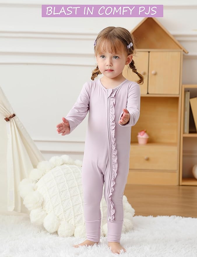 JunNeng Baby Girl Viscose from Bamboo Sleeper with Mitten Cuffs, 2 Way Zipper Romper, Sleep N' Play Pajamas 0-18 Months