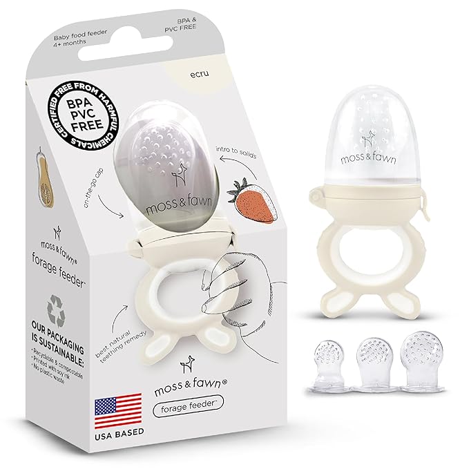 Moss and Fawn Forage Feeder - Soothing Silicone Frozen Breast Milk Popsicle & Baby Food Teething Toy, Pacifier, Fruit Feeder, & Teether - BPA, PVC & Phthalate-Free - Ecru