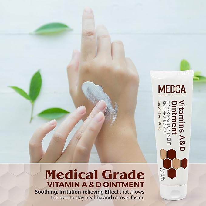 MEDca Vitamin A & D Diaper Rash Ointment- Protectant Cream for Sensitive Baby Skin - Lanolin & Petrolatum Formula, Dry-Cracked Hands/Feet/Face Skin, 1oz Tube, Pack of 4