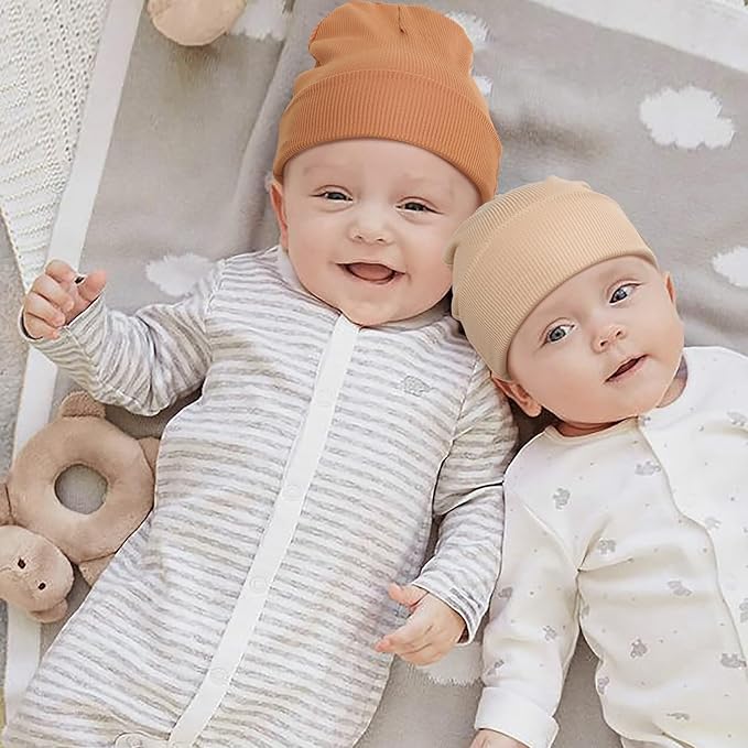 DRESHOW BQUBO 6 Pack Baby Newborn Hats Set for Unisex Infant Newborn Toddler Soft Beanie Hat for Boys Girls 0-24 Months