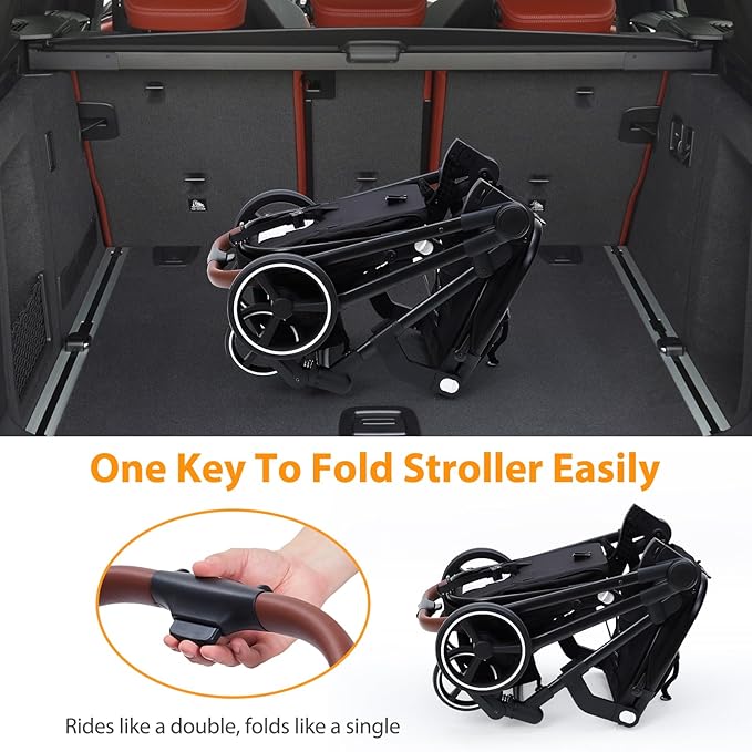 Tandem Double Stroller Newborn and Toddler, Foldable Twin Stroller with Reversible Seat, 5-Point Safety Harness, Adjustable Backrest & Canopy, Storage Basket