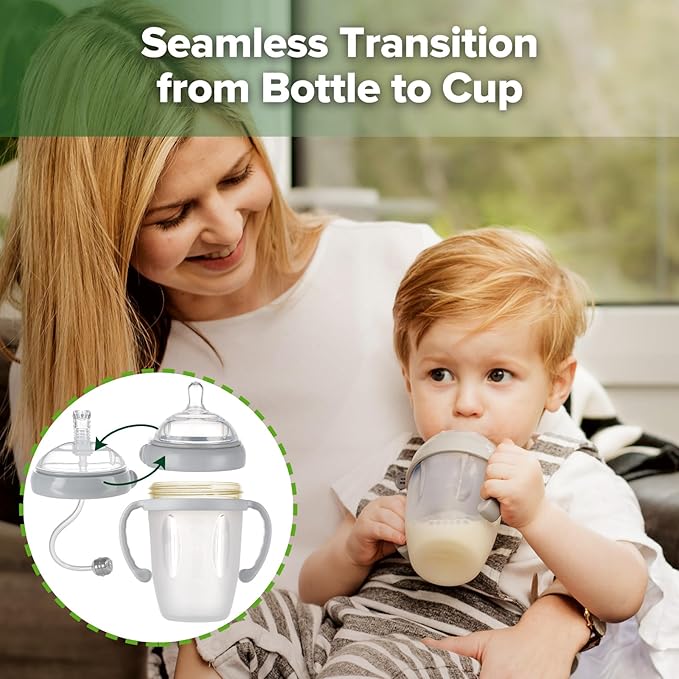 haakaa Weighted Straw Sippy Cup for 6+ Month Old, Silicone Weighted Straw Cup Milk Sippy Cup Baby Water Bottle with Straw Brush (Grey, 8oz./250ml)