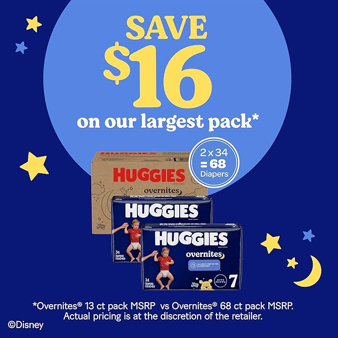 Huggies Overnites Size 7 Overnight Diapers (41+ lbs), 36 Ct, Packaging May Vary