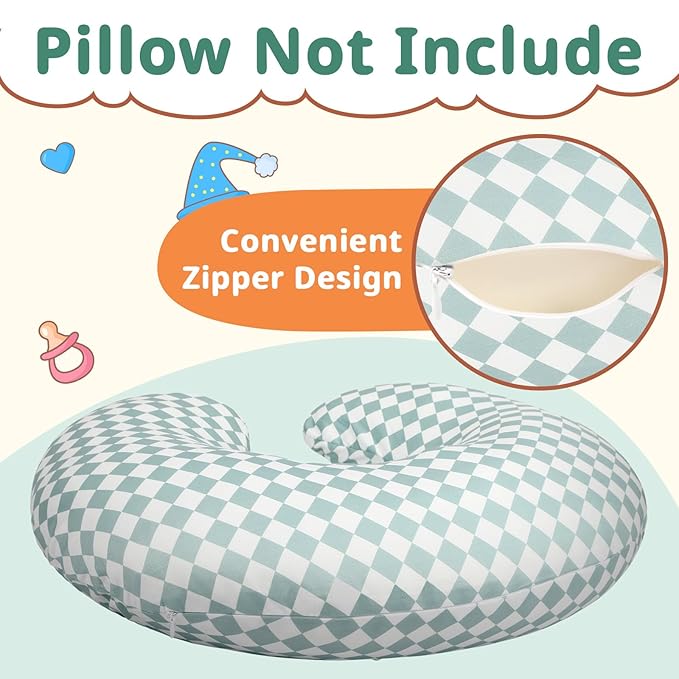 FEBSNOW 2 Pack Baby Nursing Pillow Cover, Stretchy Soft Cotton Nursing Cover for Breastfeeding Pillow Removable Comfortable Baby Feeding Slipcovers for Boy Girl, Checkerboard