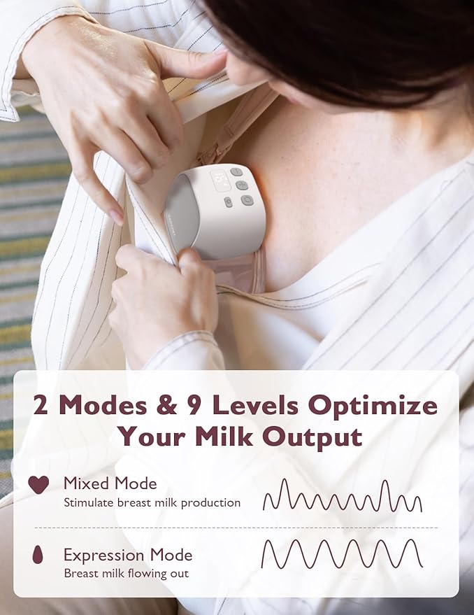 Momcozy S9 Pro Upgraded Wearable Breast Pump, Hands-Free Design with Extended Battery Life & LED Display, Double Electric Portable Pump with 2 Modes & 9 Levels, 24mm, 1 Pack, Gray