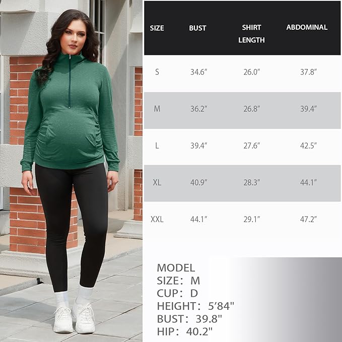 GINKANA Maternity Women's Long Sleeve Shirt Half Zipper Lapel Lightweight Casual Maternity Pullover with Pockets