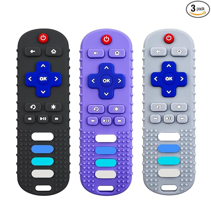 3Pcs Silicone Teething Toys, Remote Control Shape Teethers for Babies Remote Teething Toys, Silicone TV Remote Teether BPA Free/Dishwasher/Refrigerator Safe
