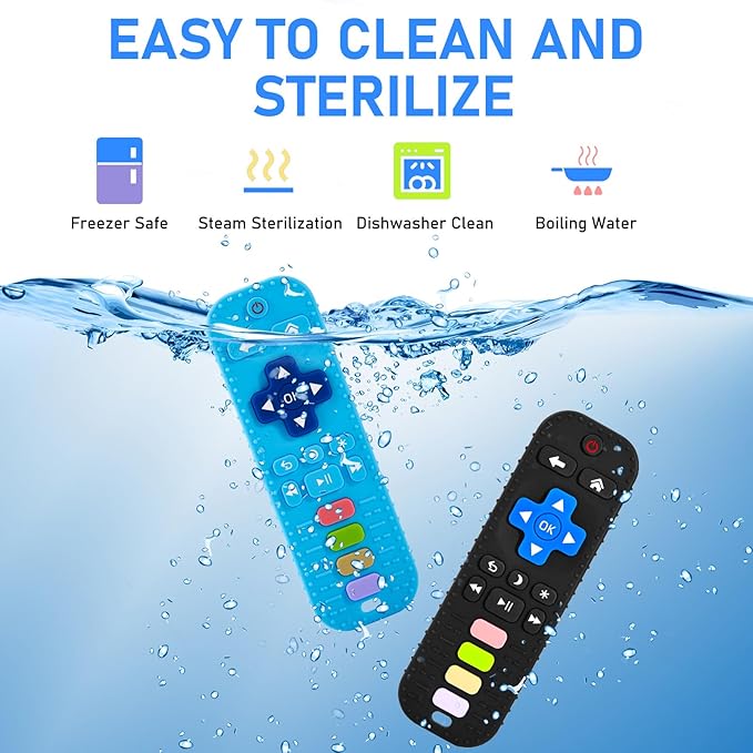 Avkast Teething Toys for Baby 3 6 12 18 Months, TV Remote Control Phone Baby Teether Toys, Babies Chew Toys, Food Grade Silicone Teething Toys for Infants, BPA Free, for Babies Gum Relief