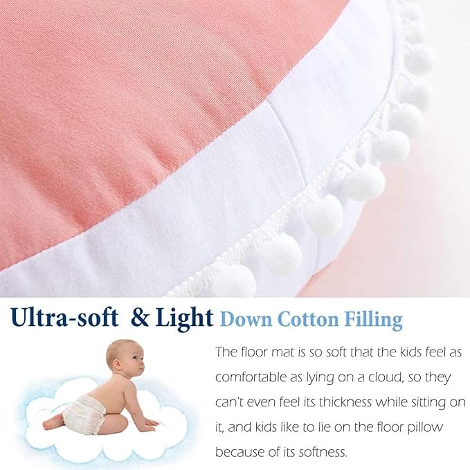 Large Floor Pillow Kids Round Floor Cushion Seating, 35 inches Big Circle Pillow, Round Pillows Seating for Children, Oversized Mat for Reading Nook Teepee Playroom Nursery Canopy Pink