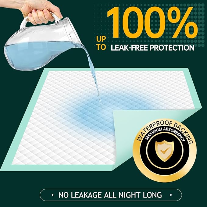 Disposable Bed Pads 40"X40" Extra Large Pee Pads for Incontinence 140 Gram Heavy Duty Super Absorbent Underpads Waterproof Chucks Pads for Adults, Elderly or Pets [100x100CM, 25pcs]