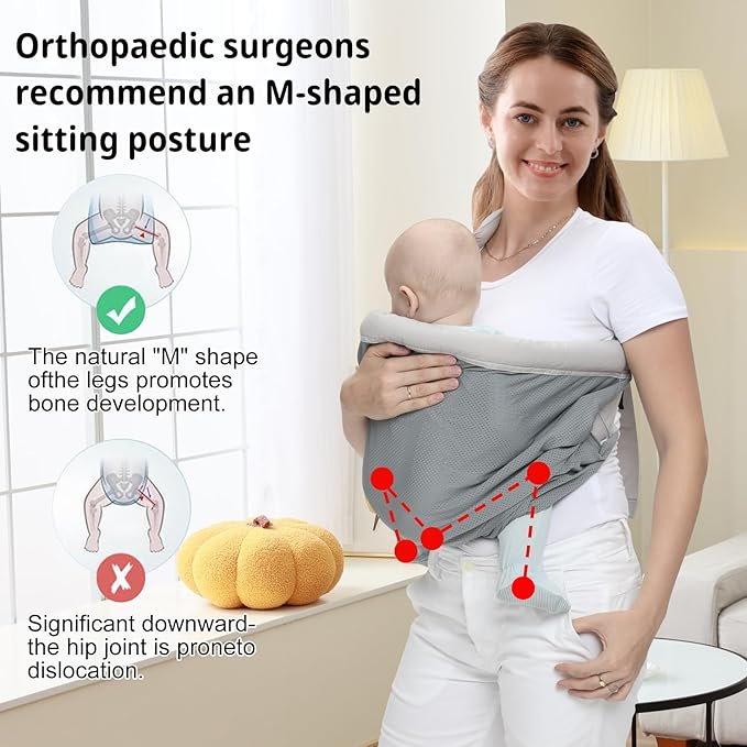 Baby Sling Carrier Newborn, Adjustable Easy Wearing Baby Nursing Warp Sling, New Mom Dad Soft Cotton Baby Front Holder Carrier for Infant Toddler Life Travel Essential Gifts (Mesh Grey)