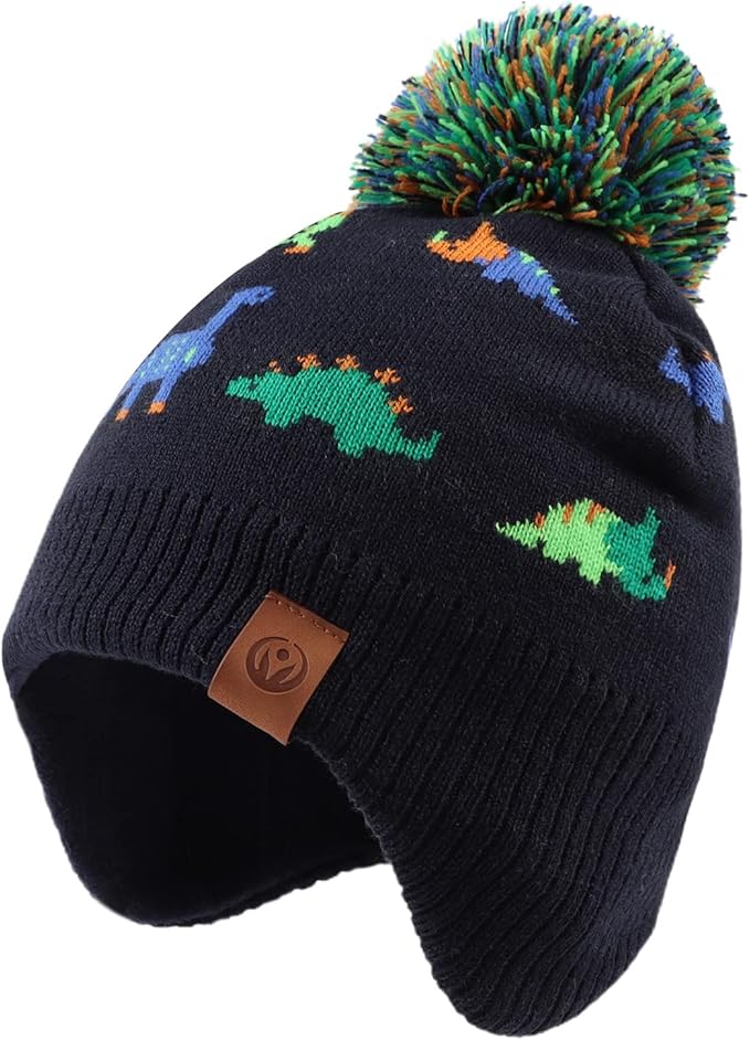 JANGANNSA Knitted Baby Hat Scarf Set Winter Warm Boys Girls Beanie Fleece Lining Toddler Kids Hats with Pompom