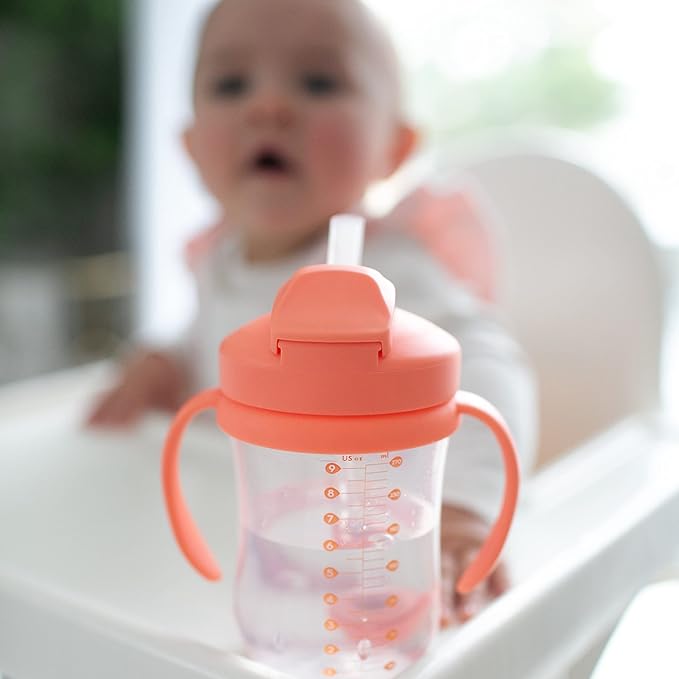Dr. Brown's Milestones Baby's First Straw Cup, Training Cup with Weighted Straw, 9oz/270mL, Coral, BPA Free, 6m+ (Pack of 12)