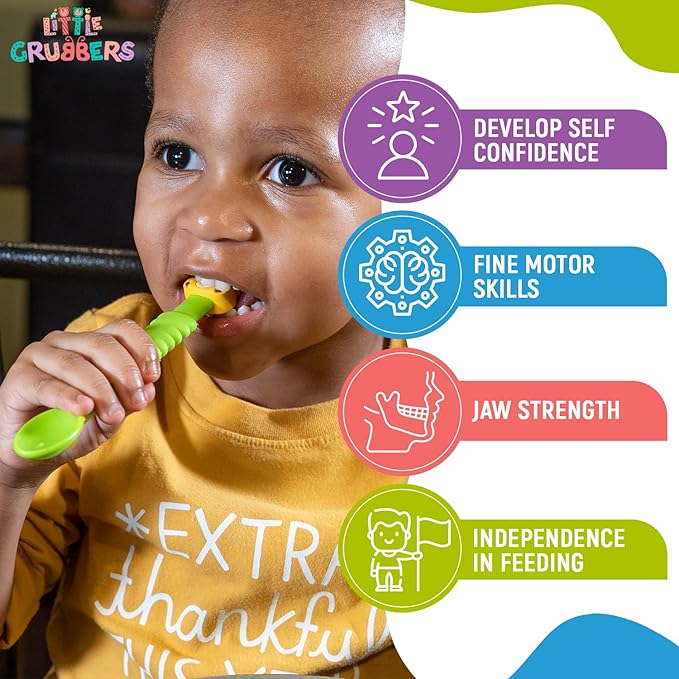 3-in-1 Silicone Baby Spoon Self Feeding 6+ Months - Pediatric OT Designed Teether Spoon, BPA Free Toddler Utensils, Mess-Free, Fun for Baby Led Weaning Supplies, Complete Set
