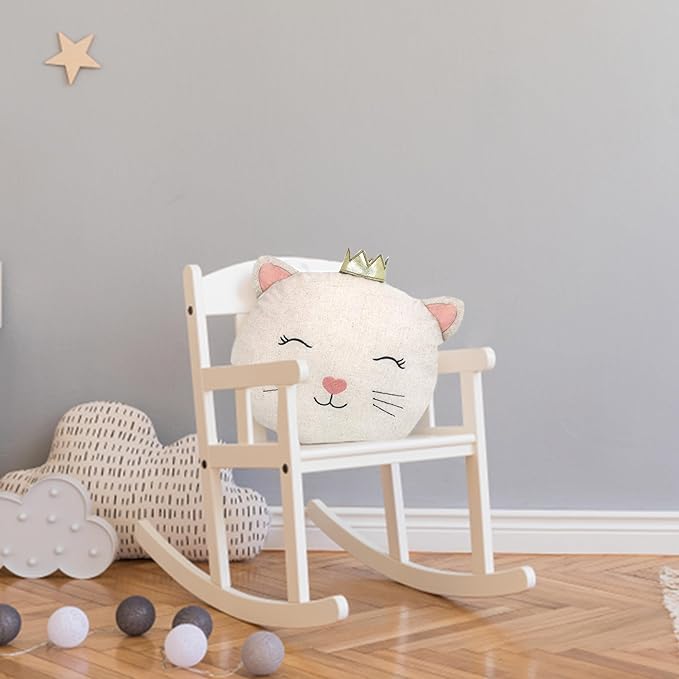 MON AMI Linen Kitty Accent Décor Pillow - 12”x 11”, Plush Cat Cuddle Cushion,Decorative Throw Pillow for Child’s Nursery,Bed or Couch, Cute Room Décor