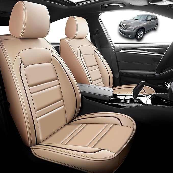 Seat Cover for Infiniti qx56 2004-2013 | Car Seat Covers Front Seats, Waterproof Seat Protectors, Automotive Front Seat Covers (Front Seat, Beige)