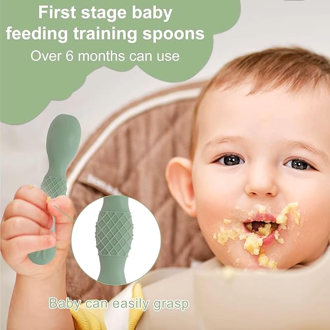 Silicone Baby Spoons (4 Pack) – Soft Tip, Gum-Friendly, BPA Free, Dishwasher Safe, Teething Handle
