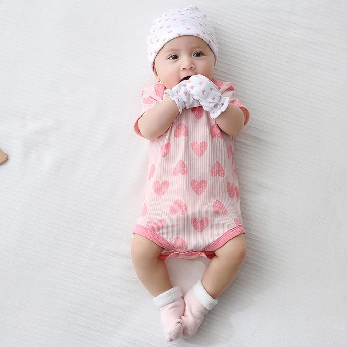 Newborn Baby Boy Girl Caps Mittens Socks Set Cotton Baby Essentials Accessories (Hats+Gloves+Socks)