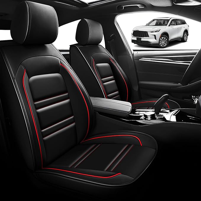 Seat Cover for Infiniti qx60 2014-2025 | Car Seat Covers Front Seats, Waterproof Seat Protectors, Automotive Front Seat Covers (Front Seat, Black&Red Line)