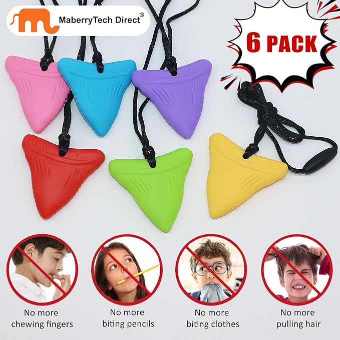 Chew Necklace for Kids Adults, Silicone Chew Toys for Kids Boys Girls with Anxiety Autism ADHD SPD Needs, Autism Sensory Necklaces for Chewing - 6 Pack