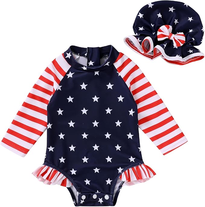 Infant Baby Girl Swimsuit One-Piece Long Sleeve Rash Guard with Hat Set Floral Zipper Bathing Suit Leopard Beach Wear