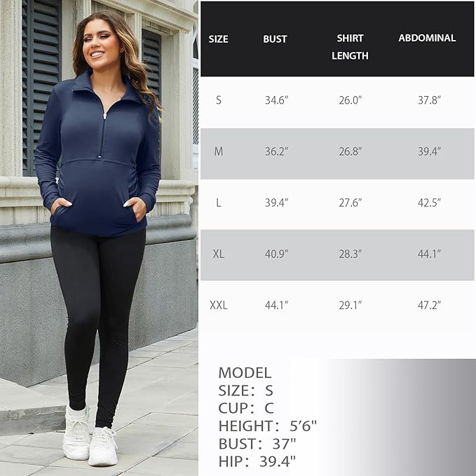 GINKANA Maternity Women's Long Sleeve Shirt Half Zipper Lapel Lightweight Casual Maternity Pullover with Pockets