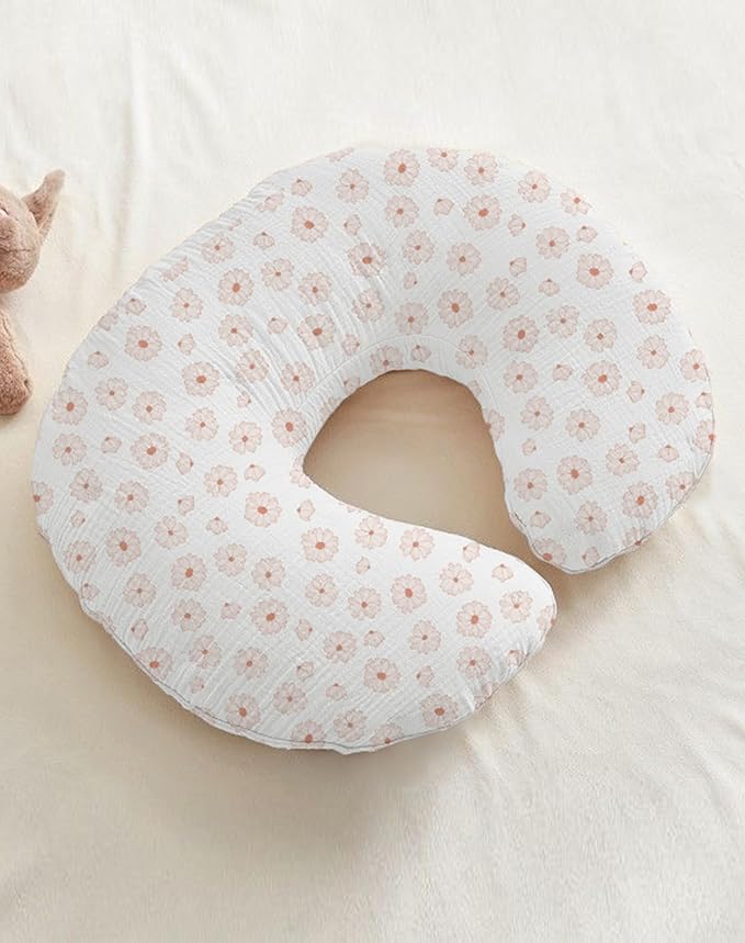 Nursing Pillow Covers, Muslin Nursing Cover for Breastfeeding Pillows, Comfortable for Baby Girls and Boys (Flower-A)