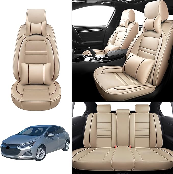 Car Seat Covers for Cruze 2011-2019 | 5-Seats Seat Covers, Waterproof Seat Protectors, Automotive Seat Covers (Full Set with Pillow,Beige)