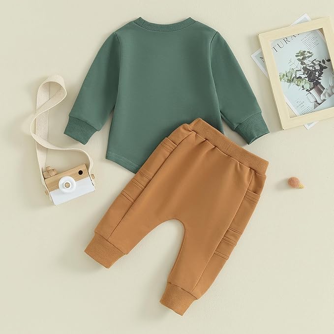 Kuriozud Toddler Baby Boy Fall Winter Clothes Long Sleeve Crewneck Pullover Sweatshirt Jogger Pants Set 2 Piece Outfit