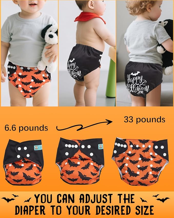 ALVABABY Halloween Baby Cloth Diapers One Size Adjustable Washable Reusable for Baby Girls and Boys 1 Pack with 2 Inserts AMD134-2TA